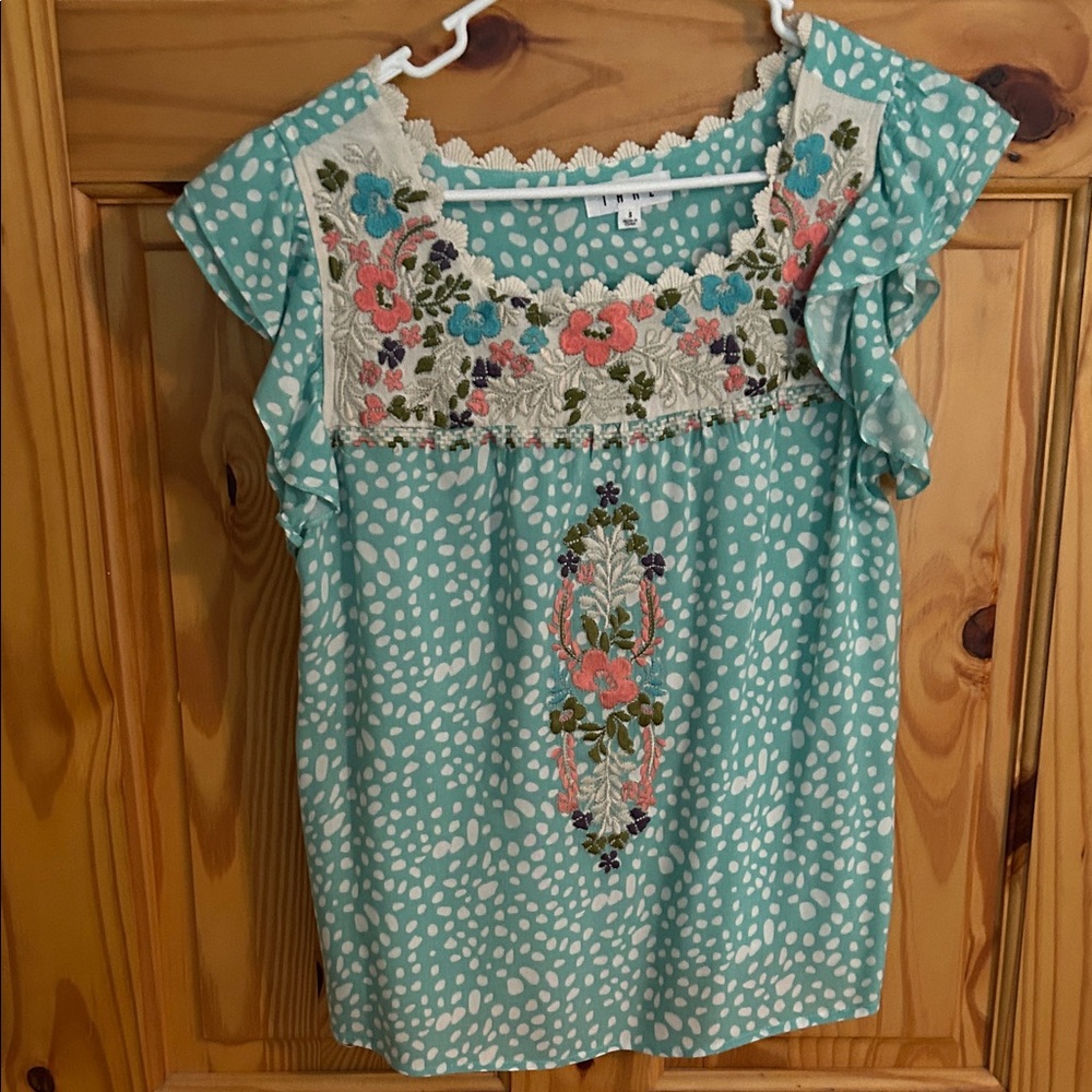 THML Teal Floral Embroidered Blouse